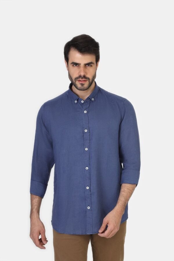Slim Fit Linen Shirt Blue